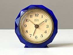 Marked retro clock alarm clock made by mom in blue color with plastic edge