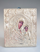 Old icon reproduction xx mid century silver frame. Holy mother 