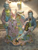 Hatalmas Meseszép barokk zenekar Vintage Capadimonte porcelán komplett lámpa