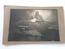 D198092 Old Photo 1936 Budapest Rákóczi Bridge - Gentleman and Lady flying over the Danube with an airplane