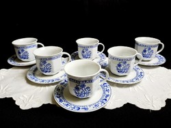 Jelzett német Royal porcelán hagyma mintás kávés-teás készlet 6 db csésze kistányérral