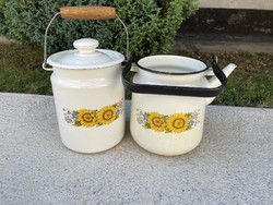 Enamel enameled approx. 3 liter sunflower teapot milk jug jug vessel antique nostalgia