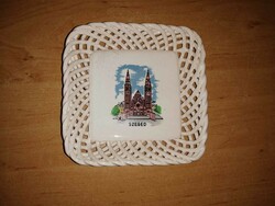 Bodrogkeresztúri kerámia áttört szélű SZEGED emlék tálka 12,5*12,5 cm (32/d)