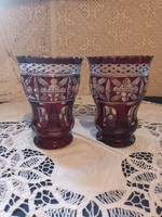 Nice and cheap! Pair of old lead crystal red stained laminated glass vases for sale!