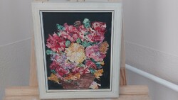 (K) flower still life painting 26x31 cm with frame