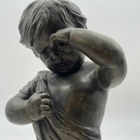 Pewter statue - bust of a grumpy boy - m1348