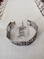 Retro modernist silver-plated copper craftsman goldsmith bracelet and pendant from the '60s - János minute???