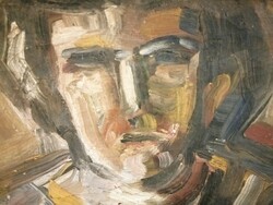 Férfi portré, egyedi stílusú olajfestmény, vásznon, jelzett, hagyatéki gyűjteményből.