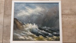 (K) rough sea painting 65x56 cm with frame