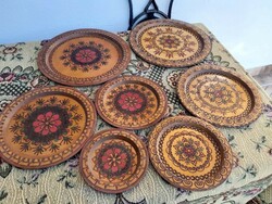 Wooden carved and painted wall plate set of wall plates. Plate