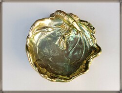 Arany-zöld eozin mázas Zsolnay porcelán rákos tál dísztál
