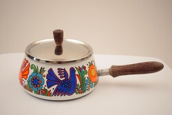 Mid century cooking pot / with dove pattern / retro