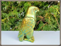 Gold-green eosin glazed Zsolnay porcelain falcon
