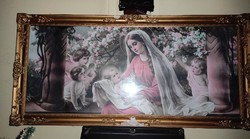 ÁRCSÖKKENÉS! Blondel keretes Mária festmény,  aranyozott keretben, XX.szd első fele.