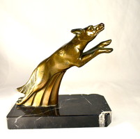 Art deco marked French bookend: wolf