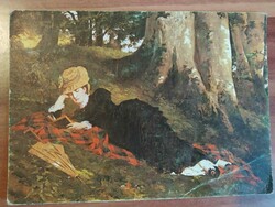 Gyula Benczur, woman reading in the forest, artist paper used