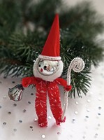 Retro tapestry and chenille Christmas tree ornament Santa Claus 10 cm