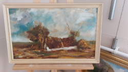 (K) signed small farm painting large canvas (?) 58X38 cm with frame