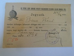 D198324    Régi irat  - Jegyzék  -  PÉCS - Az Irgalmasrend Kórháza - 1930   11 korona  -Bizse Pálné