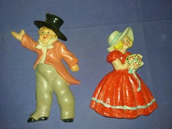 Pair of antique wall ceramic figurines from the time of the monarchy, both lady - gentleman masamod - vigéc