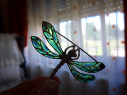 Silver dragonfly brooch and pendant in one - glass mosaic technique