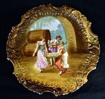 XIX. No. Antique large porcelain wall plate with a hand-painted romantic scene