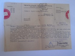 D198321    Régi irat  - Textilipari Igazgatóság - Kistarcsa Fésűfonógyár  1948