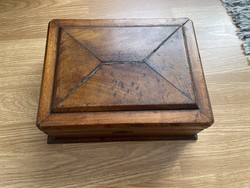 Antique shaving, toilet, holding wooden box with mirror.