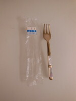 Miniature - fork - gold-plated - mother-of-pearl handle - solid - 11 x 1.5 cm - retro Austrian -