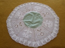 Snow white crochet lace tablecloth.