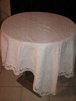 Beautiful antique white lacy edged woven tablecloth