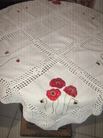 Beautiful hand-crocheted inset shiny poppy tablecloth