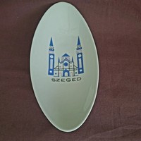 Art deco, drasche porcelán tál, tányér,kínáló. Kék- fehér Szeged