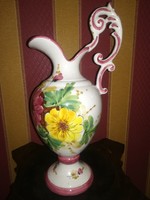 37 cm high, hand-painted ceramic jug with a beautiful colorful flower motif