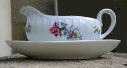 Csodás cseh virágmintás, tőbb mint 100 éves, Epiag porcelán szószos kínáló aljjal, mártásos kiöntő