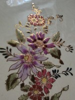 Zsolnay : Porcelán, virágcsokros falikép, keretezve