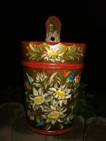 Folk umbrella stand decorated with a flower motif, including a 55 cm high handle