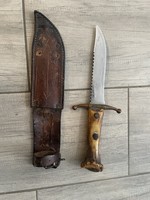 Antlered hunting knife with leather sheath