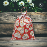 Bread bag, bread bag for freshness, hearts on a red background - large size