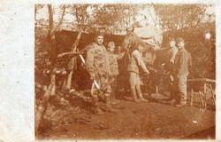 Soldier group photo, horses, equipment small pressure hole on it postcard size