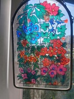 Floral, pewter-framed glass window decoration 29 cm high