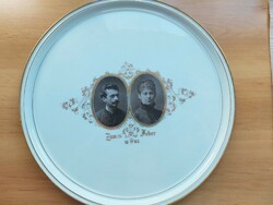 Antique Karlsbad porcelain tray with portrait photo, gilding