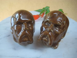 Hollóházi 'Szalonnázó paraszt' heads, 2 pcs, for replacement or other use