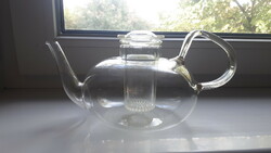 Régi hőálló jénai üveg teáskancsó teafőző kanna 1 liter