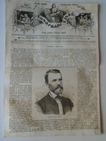 S0576 Pálffy Albert  -Gyula- Békés vm.   - fametszet és cikk -1867-es újság címlapja
