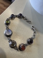Chakra silver bracelet moonstone, carnelian, amethyst