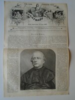S0570 HORVÁTH MIHÁLY  csanádi püspök és kultuszminiszter - fametszet és cikk -1867-es újság címlapja