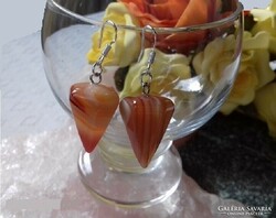 Genuine orange agate hexagon earrings with hook, topaaa