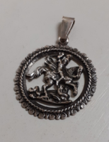 Old richly silver-plated large dragon slaying holy pearl pendant
