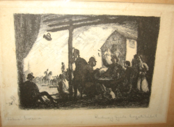 Gyula Rudnay / 1878-1957 / : village pub, etching